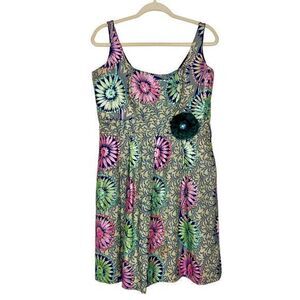 Handmade Vintage Embroidered Dress Pink Blue Green Bright Colorful Flowers Retro